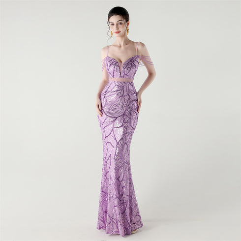 Graceful Sequin Embellished Mesh Mermaid Maxi Dress